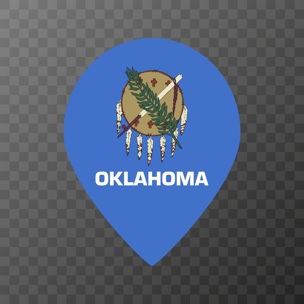 Map pointer with flag Oklahoma state. Vector illustration.