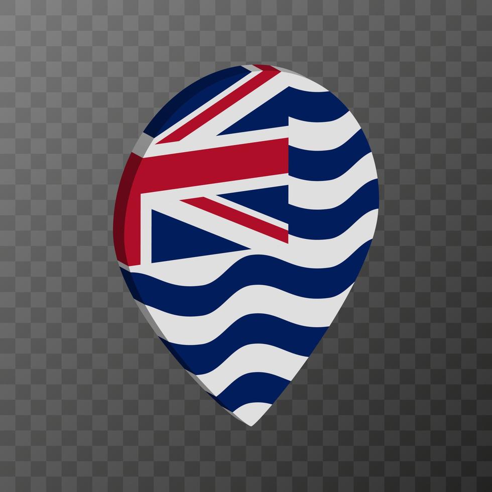 puntero del mapa con la bandera del territorio británico del océano Índico. ilustración vectorial vector