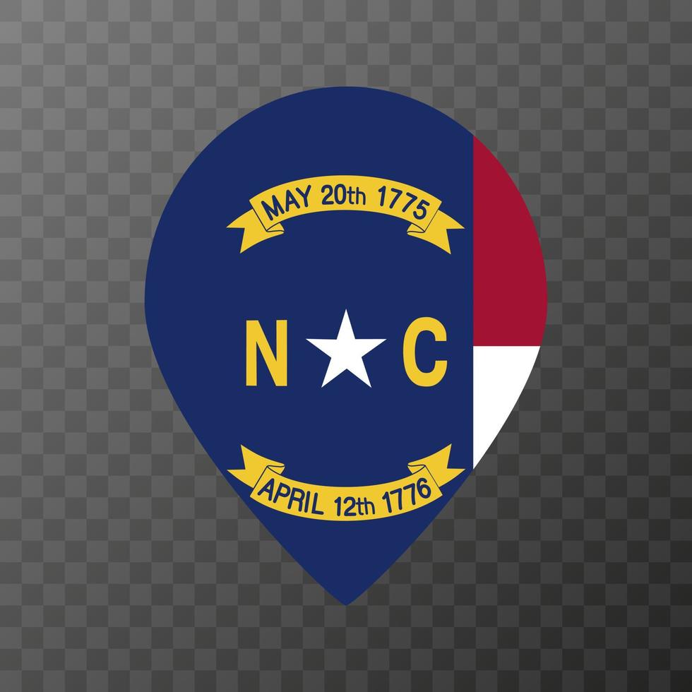 puntero de mapa con bandera del estado de carolina del norte. ilustración vectorial vector