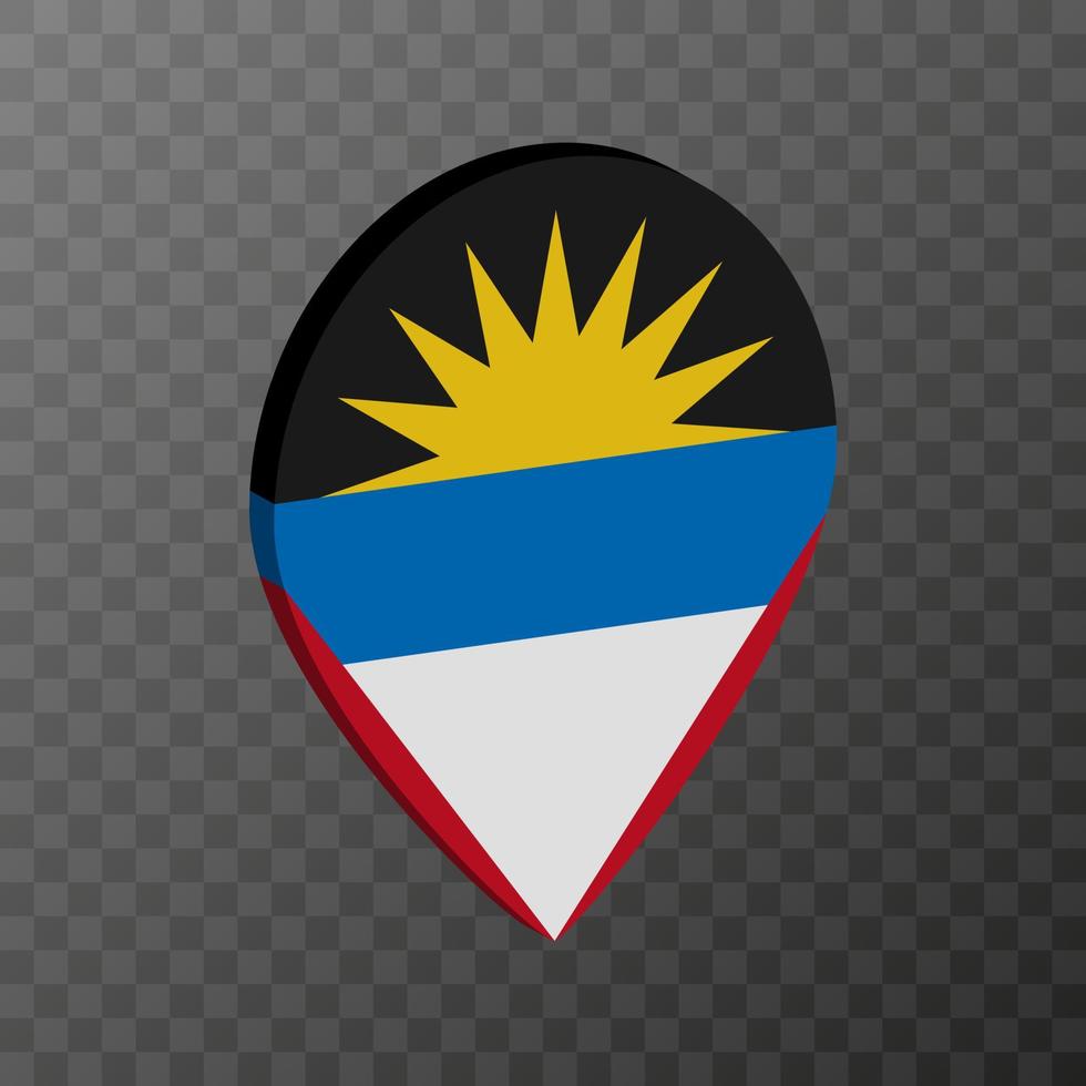 Map pointer with Antigua and Barbuda flag. Vector illustration.