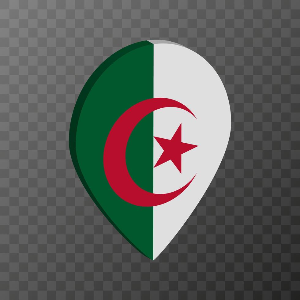 Map pointer with Algeria flag. Vector illustration.