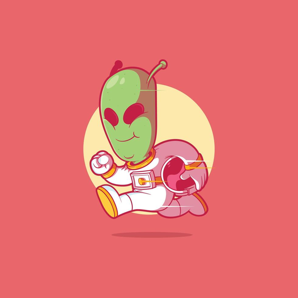 Alien character dressed as an astronaut running vector illustration. Science, exploration, space design concept.