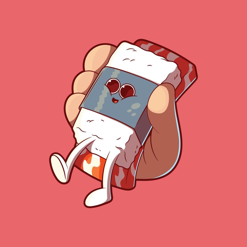 Ilustración de vector de personaje de sushi lindo de mano. comida, divertido, concepto de diseño de marca.