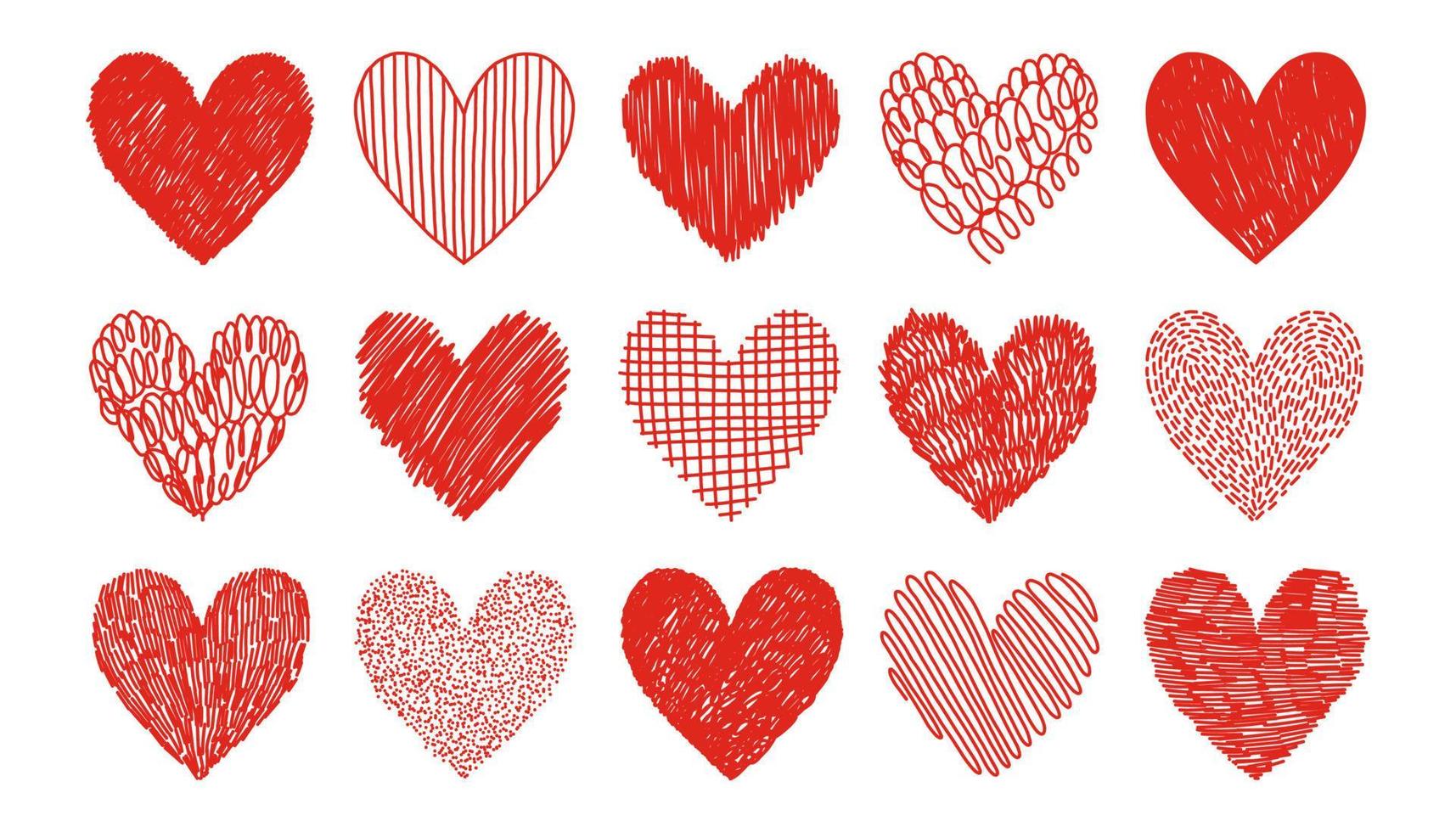Hearts set. Hand drawn hearts. Design elements for Valentines day. Vector illustration