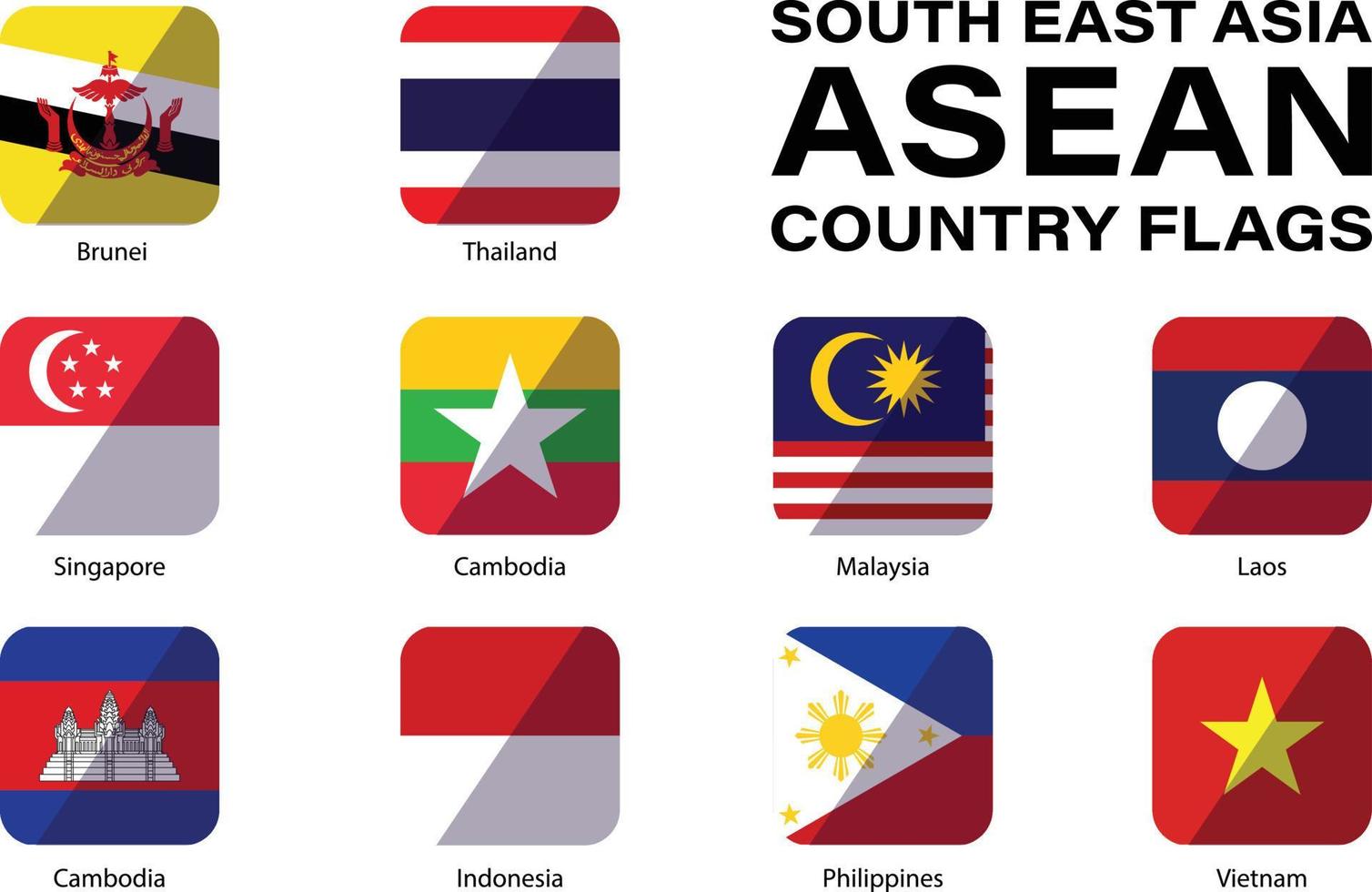 conjunto de banderas de países nacionales del sudeste de asia asean vector