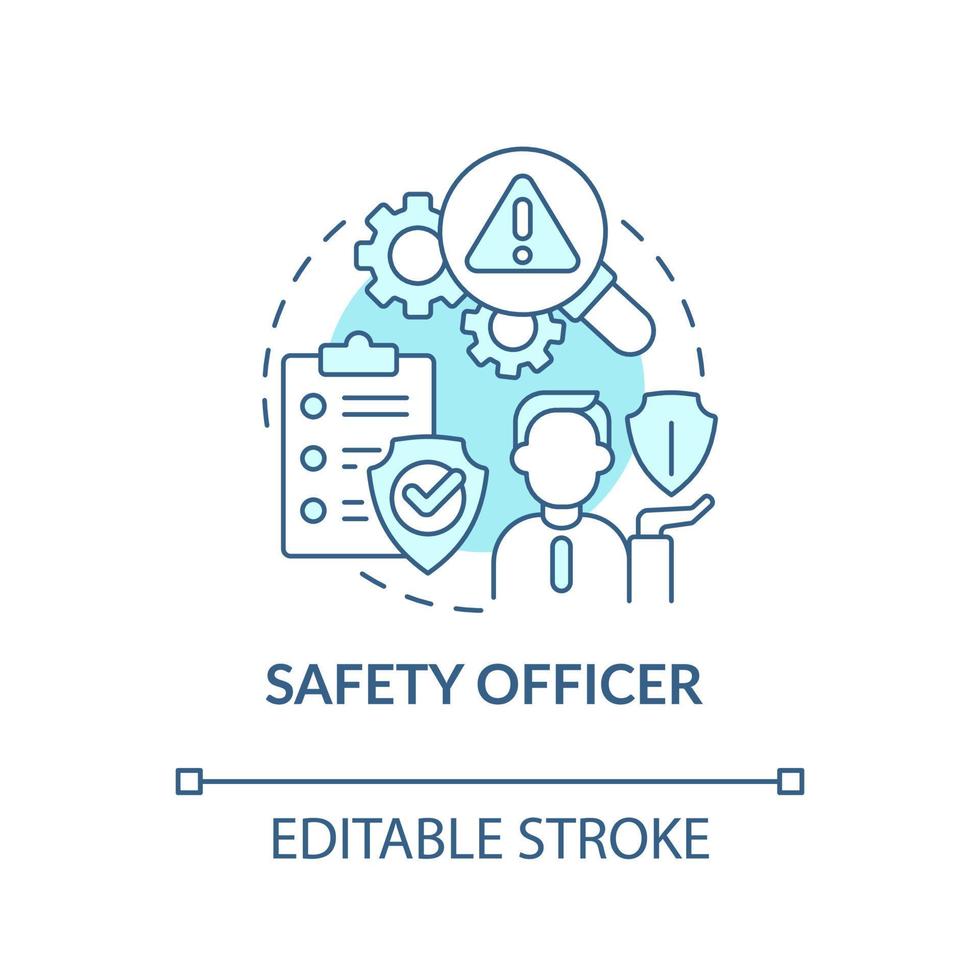 Safety officer turquoise concept icon. Security check. Avoiding worker injuries tip abstract idea thin line illustration. Isolated outline drawing. Editable stroke vector