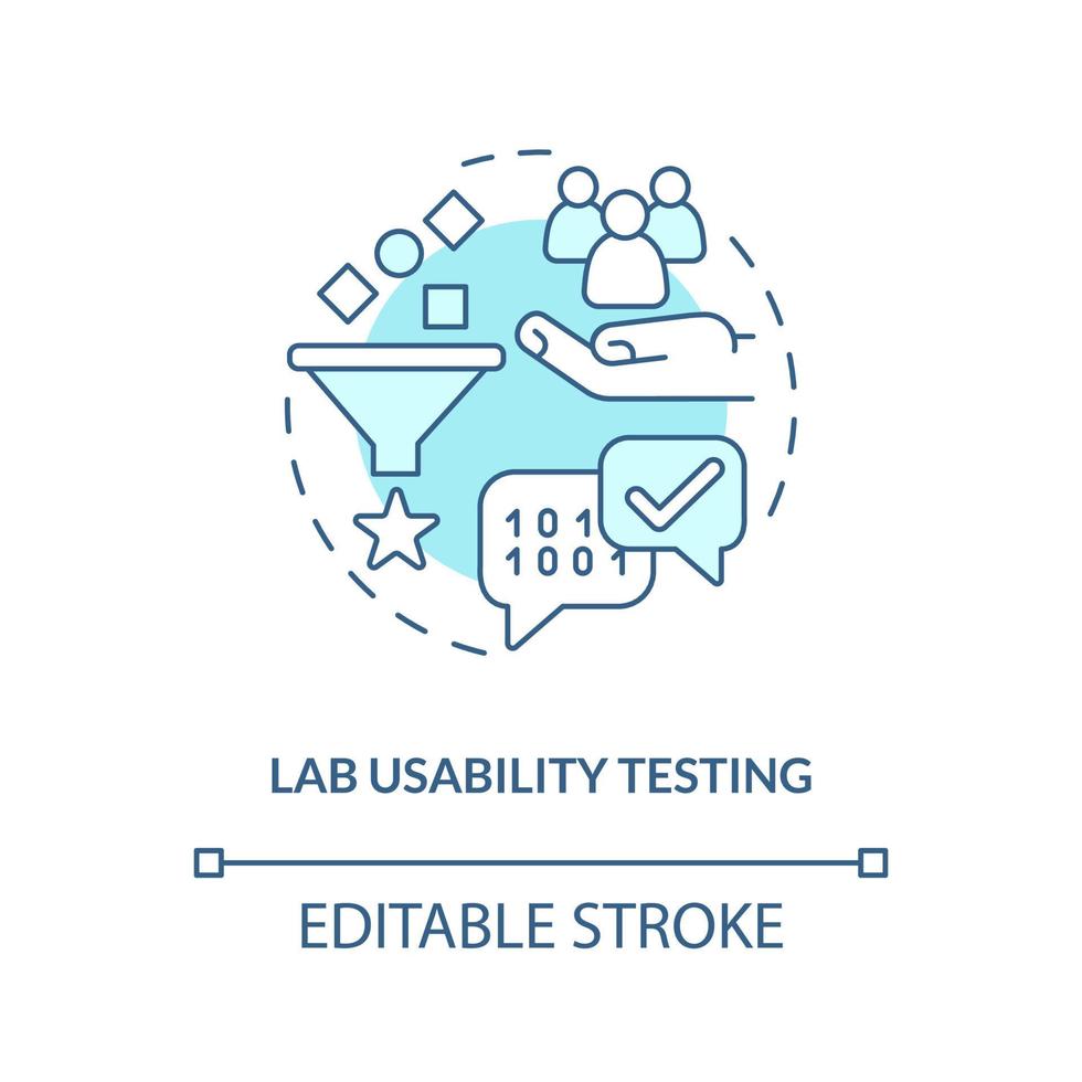 Lab usability testing turquoise concept icon. User behavior assess method. Research abstract idea thin line illustration. Isolated outline drawing. Editable stroke vector