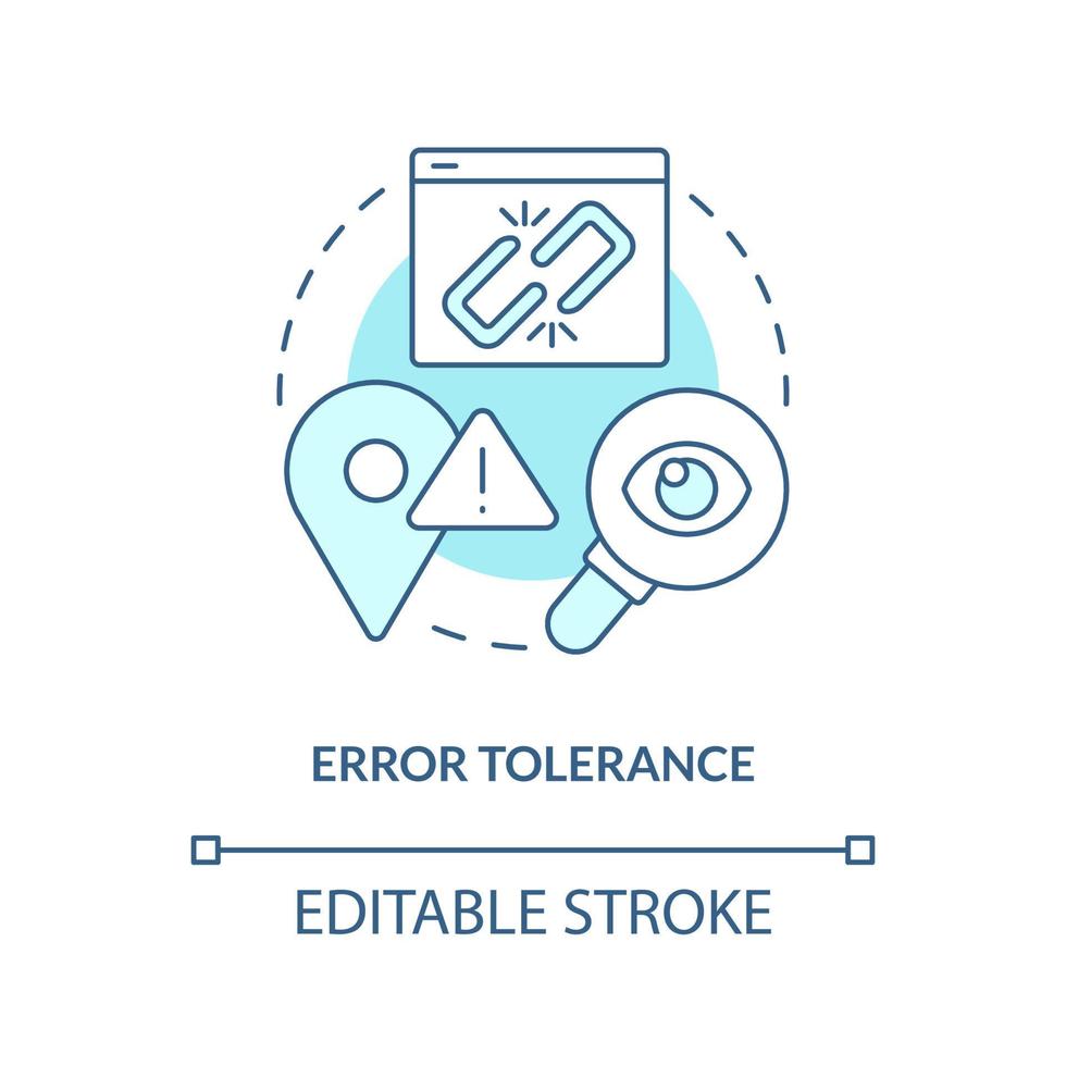 Mistakes tolerance turquoise concept icon. Search error. Website product safety abstract idea thin line illustration. Isolated outline drawing. Editable stroke vector