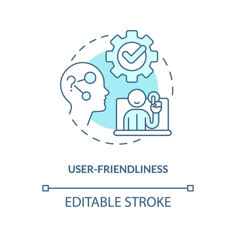 User-friendliness turquoise concept icon. Comfortable software for using abstract idea thin line illustration. Isolated outline drawing. Editable stroke vector