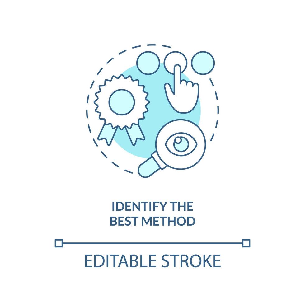 Identify best method turquoise concept icon. Perfect usability testing strategy abstract idea thin line illustration. Isolated outline drawing. Editable stroke vector