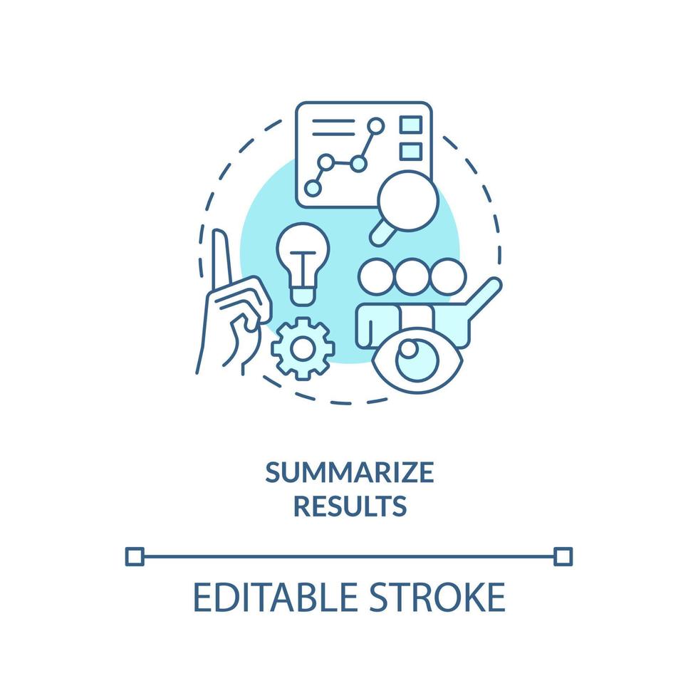 Summarize results turquoise concept icon. Conclude research. Sum up and analyze abstract idea thin line illustration. Isolated outline drawing. Editable stroke vector