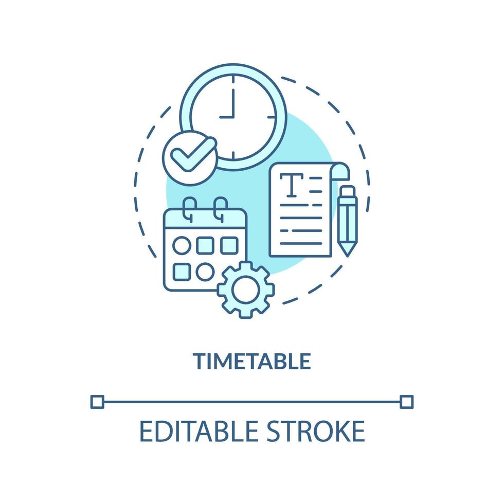 Timetable turquoise concept icon. Conduction testing session schedule. Plan research abstract idea thin line illustration. Isolated outline drawing. Editable stroke vector