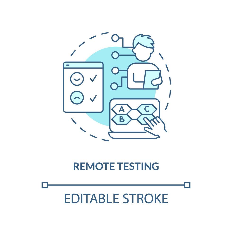 Online usability testing turquoise concept icon. Remote product evaluation method abstract idea thin line illustration. Isolated outline drawing. Editable stroke vector