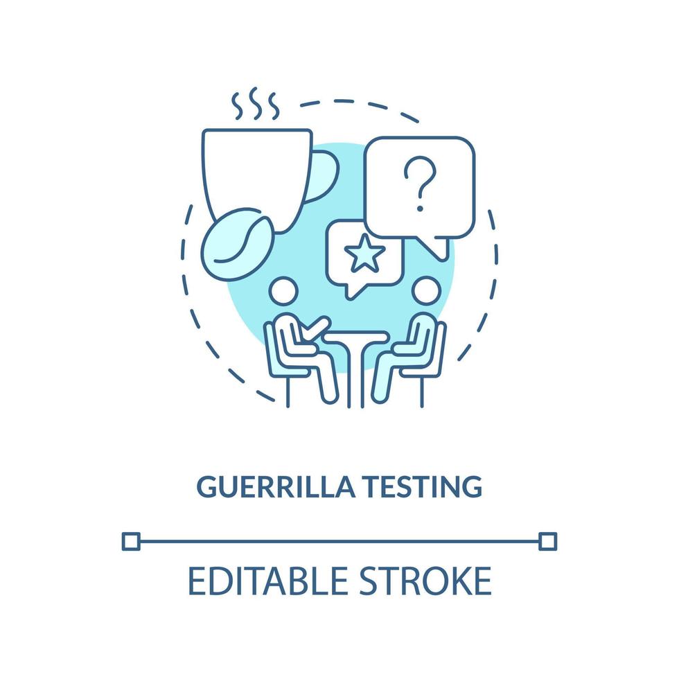 Guerrilla testing turquoise concept icon. Real client usability feedback. Live survey abstract idea thin line illustration. Isolated outline drawing. Editable stroke vector