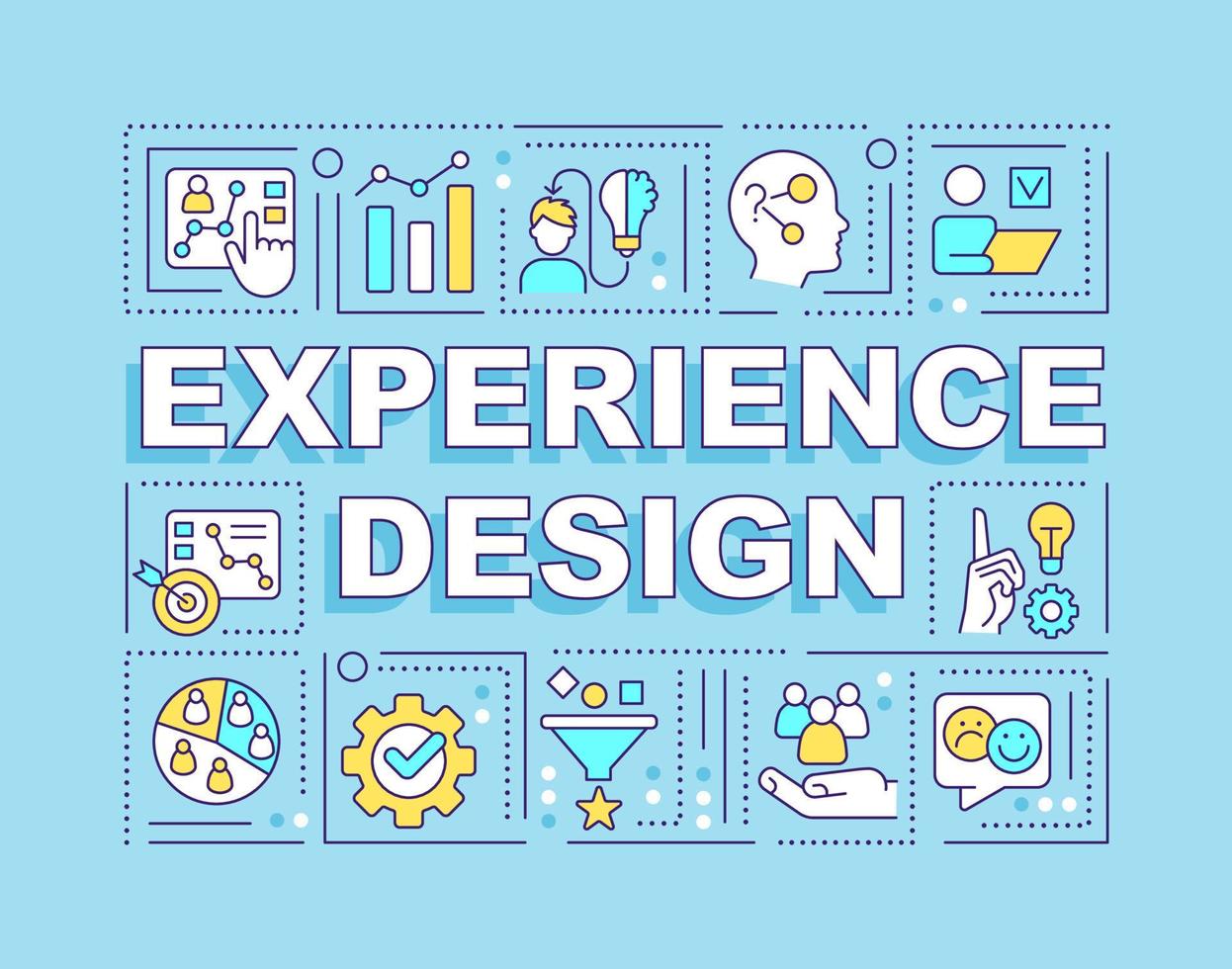 experiencia diseño palabra conceptos azul banner. interfaz amigable. infografías con iconos editables sobre fondo de color. tipografía aislada. ilustración vectorial con texto vector