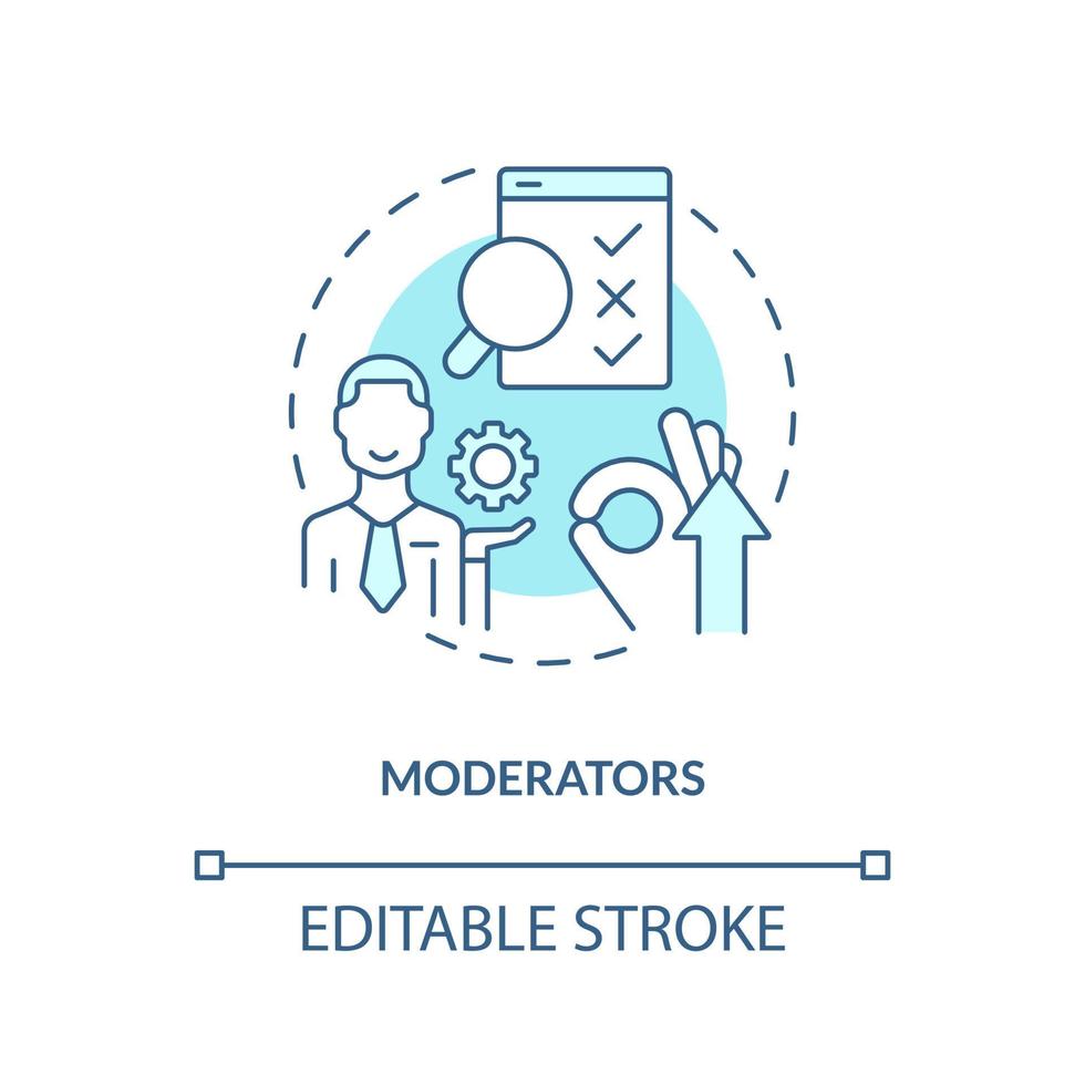Moderators turquoise concept icon. Testing usability session instructor. Facilitator abstract idea thin line illustration. Isolated outline drawing. Editable stroke vector