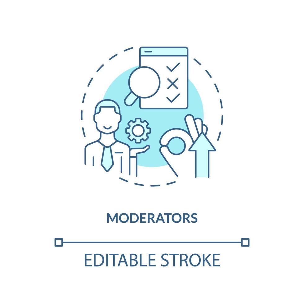 Moderators turquoise concept icon. Testing usability session instructor. Facilitator abstract idea thin line illustration. Isolated outline drawing. Editable stroke vector