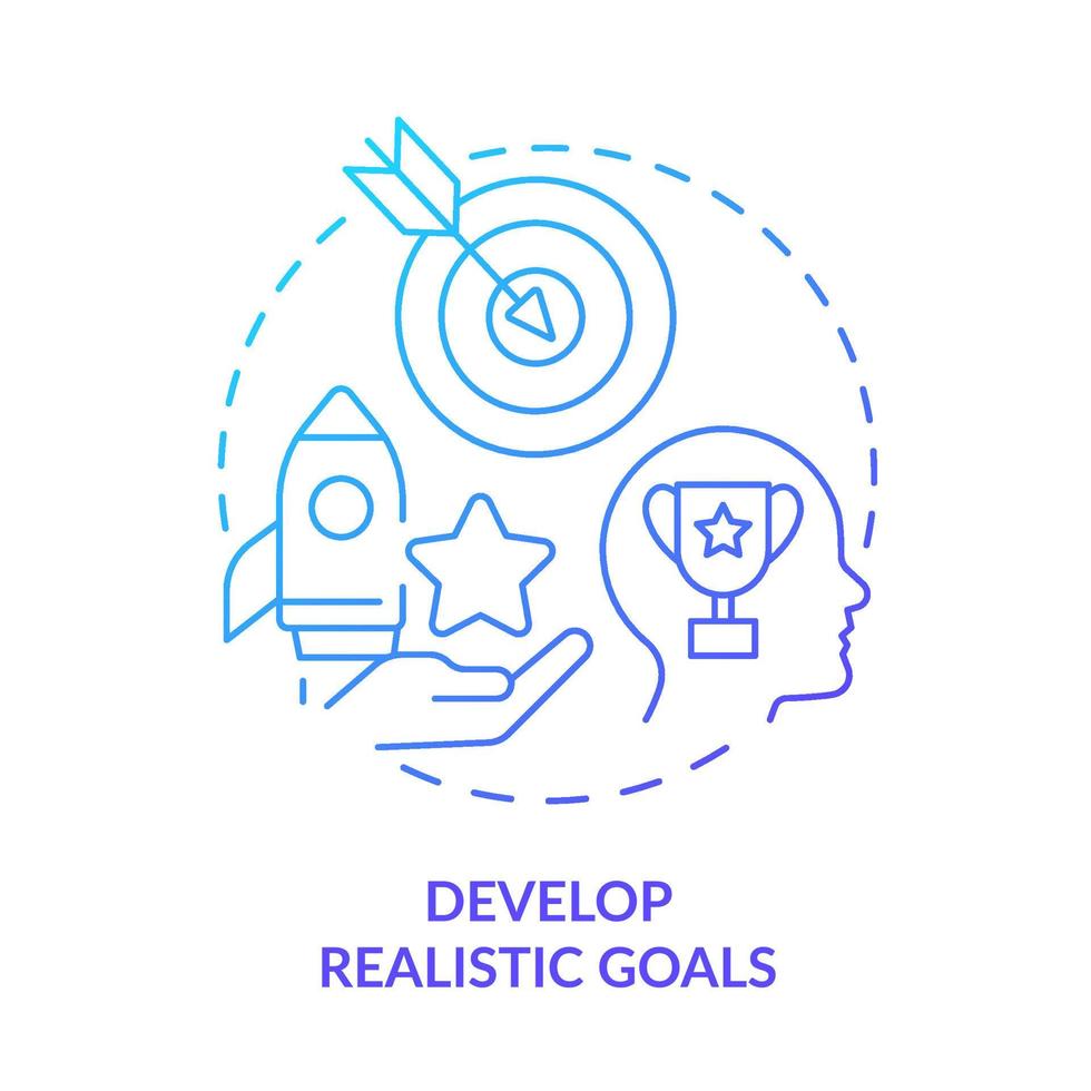Develop objective target goals blue gradient concept icon. Attainable achieves. Realistic planning abstract idea thin line illustration. Isolated outline drawing vector
