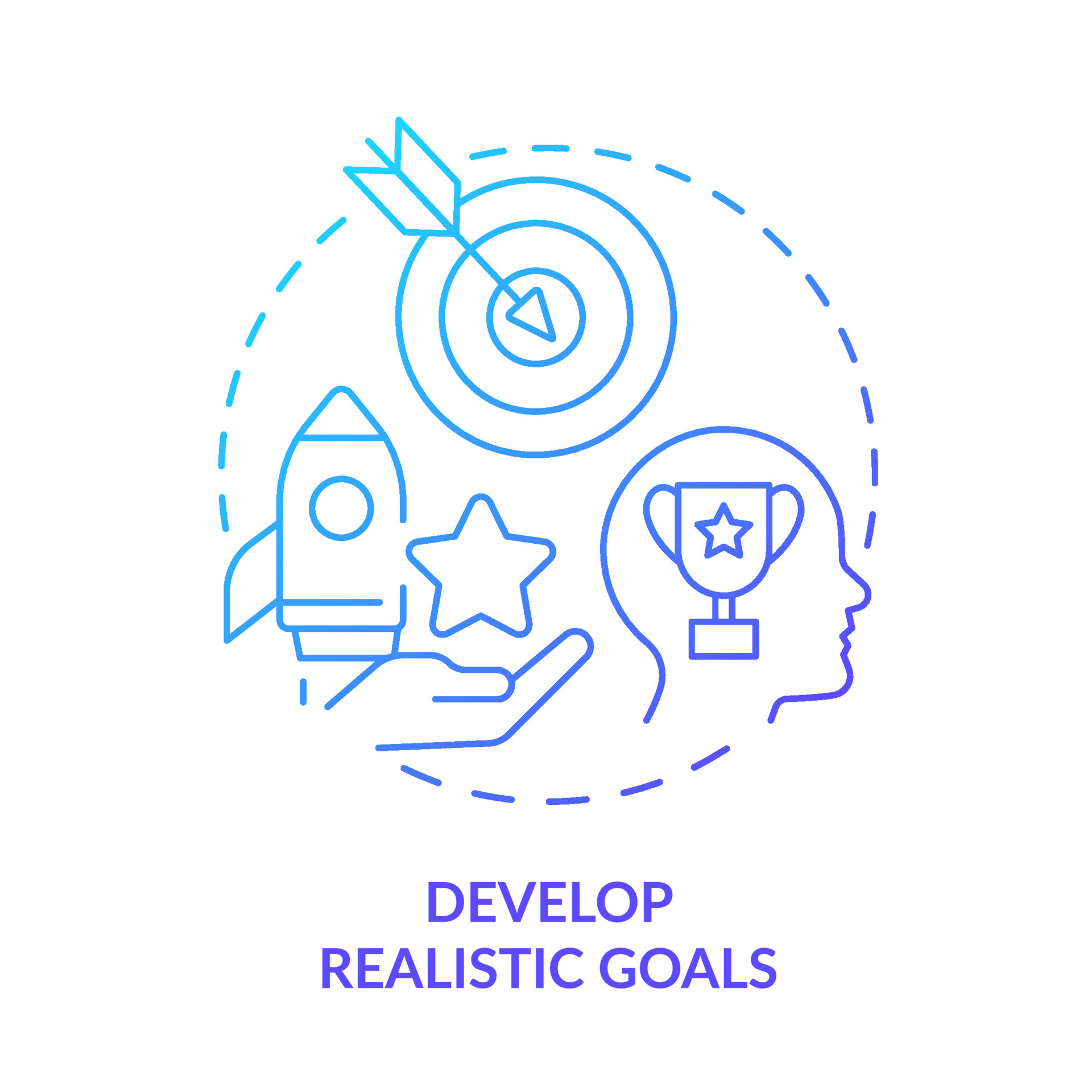 Develop objective target goals blue gradient concept icon. Attainable ...