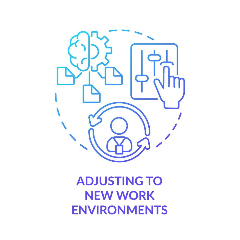 Adjusting to new work environments blue gradient concept icon. Resilience to change at workplace. Adaptation abstract idea thin line illustration. Isolated outline drawing vector