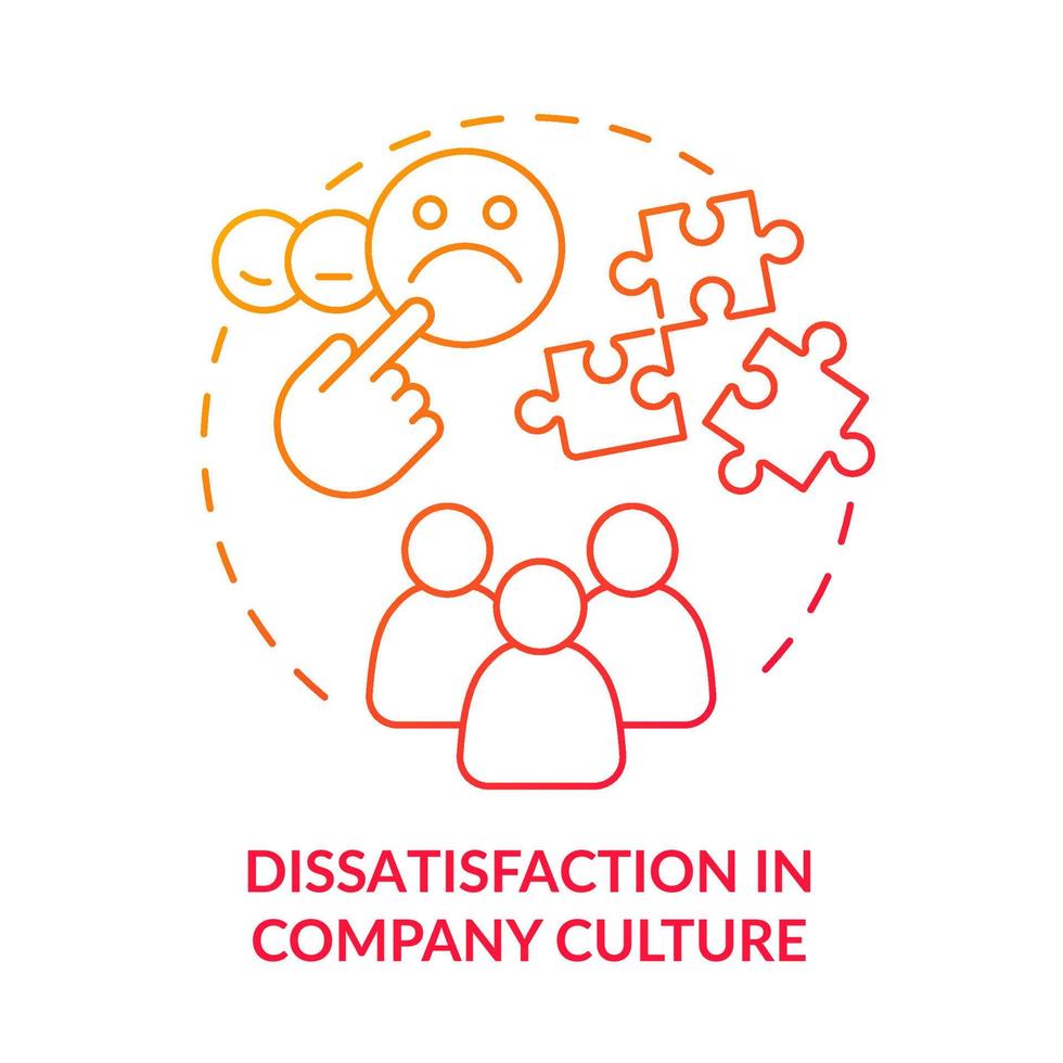 Dissatisfaction in company culture red gradient concept icon. Unhappy workforce. Unfair treatment at work abstract idea thin line illustration. Isolated outline drawing vector