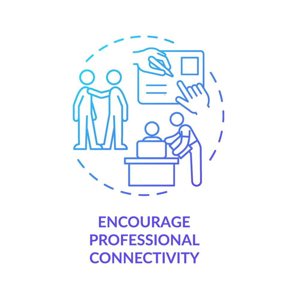 Encourage professional connectivity blue gradient concept icon. Building relationship at workplace abstract idea thin line illustration. Isolated outline drawing vector