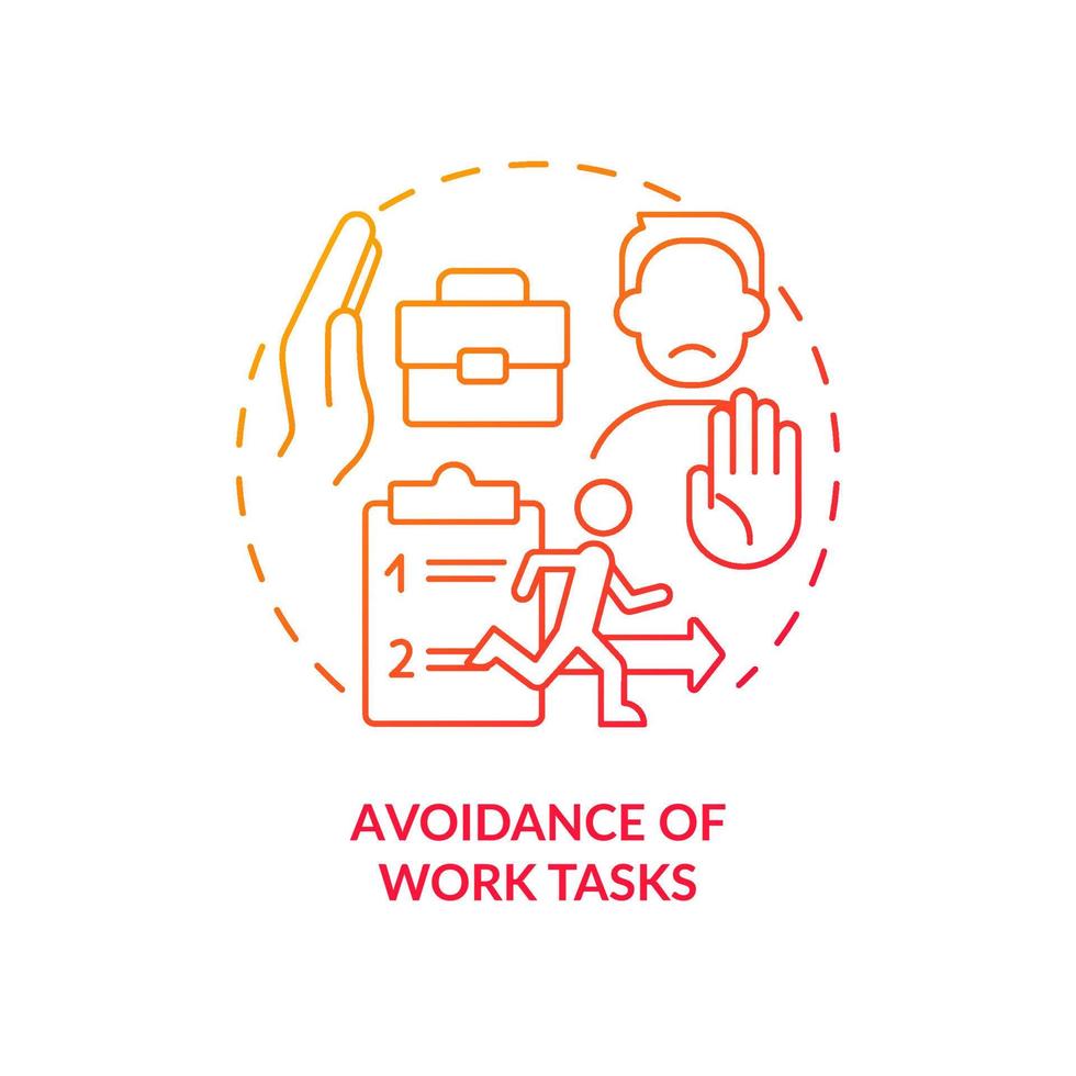 Refraining of work tasks red gradient concept icon. Employees counterproductive behavior. Avoid duties abstract idea thin line illustration. Isolated outline drawing vector
