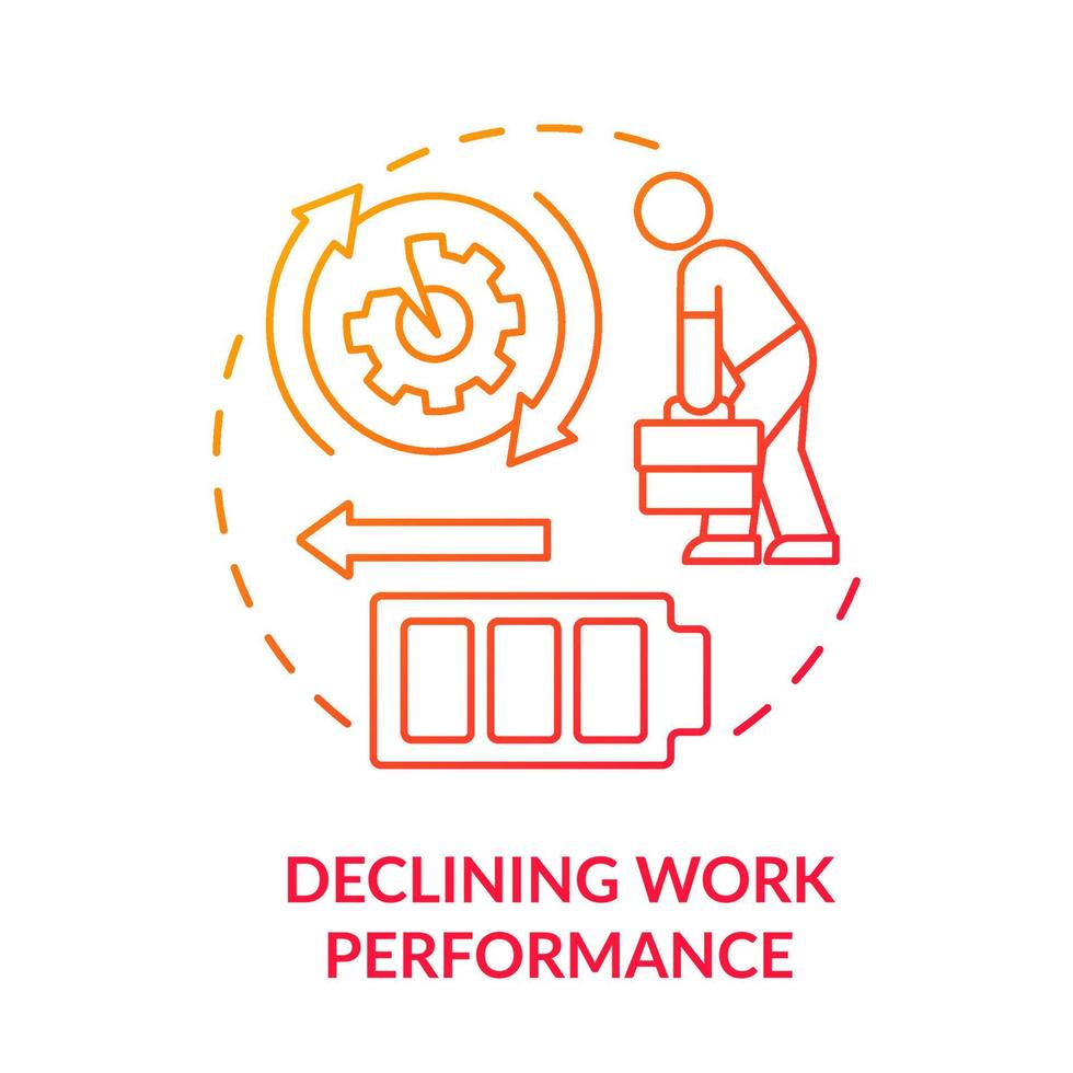 Negative work performance red gradient concept icon. Low efficiency employees. Work exhaustion and burnout abstract idea thin line illustration. Isolated outline drawing vector