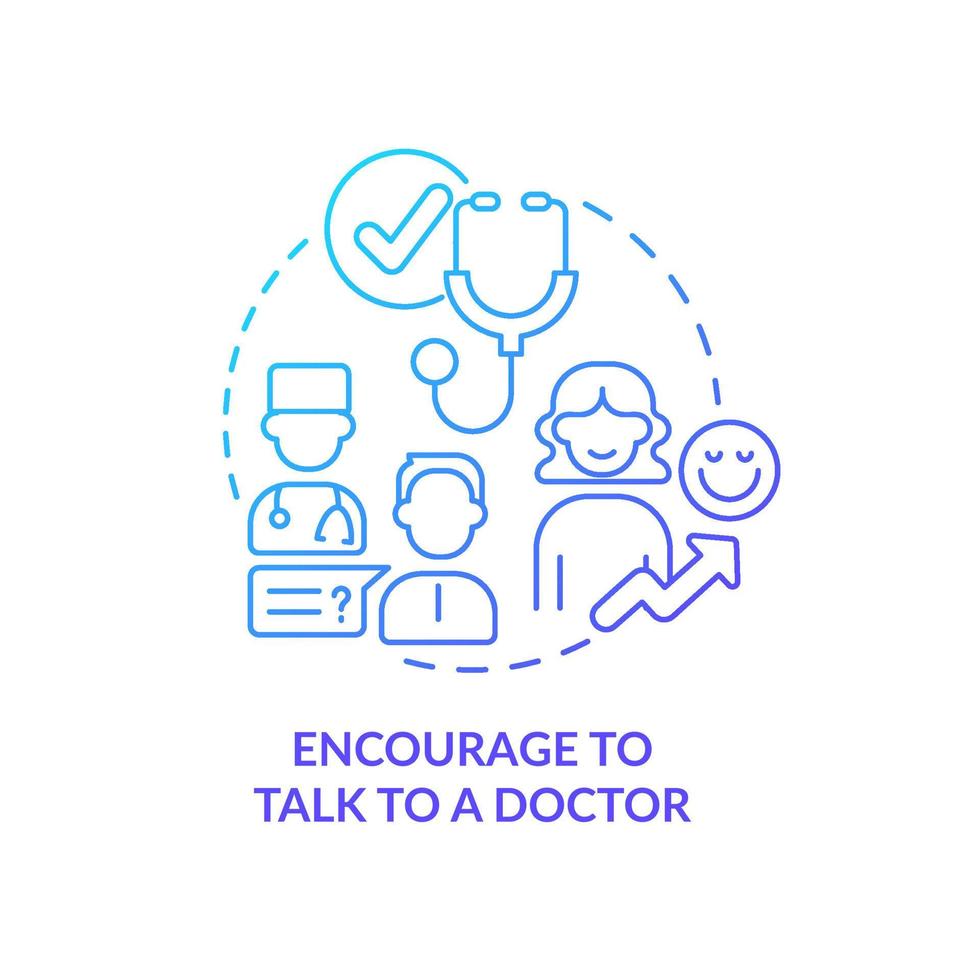 Encourage to talk to doctor blue gradient concept icon. Medical examination. Enhance self wellbeing abstract idea thin line illustration. Isolated outline drawing vector
