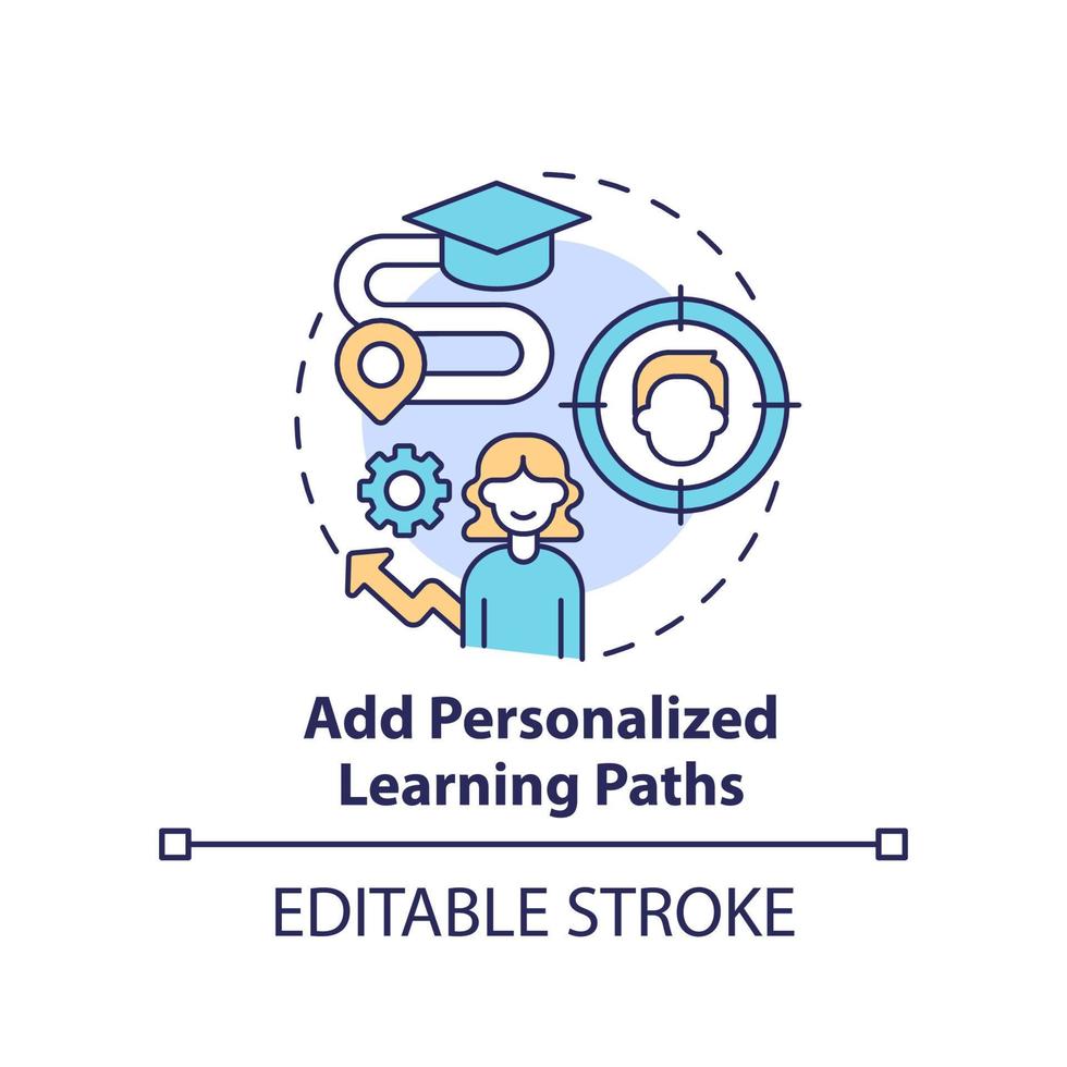 Add personalized learning paths concept icon. Improve online corporate training abstract idea thin line illustration. Isolated outline drawing. Editable stroke vector