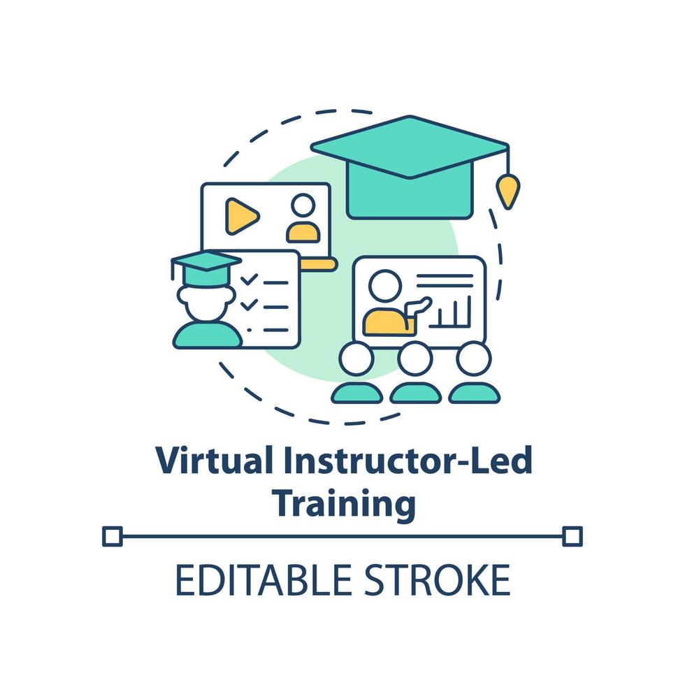 Virtual instructor-led training concept icon. Organizing corporate coaching program abstract idea thin line illustration. Isolated outline drawing. Editable stroke vector