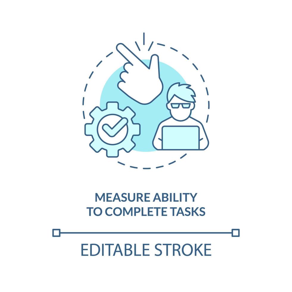 Measure ability to complete tasks turquoise concept icon. Efficient website design abstract idea thin line illustration. Isolated outline drawing. Editable stroke vector