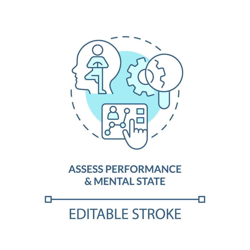 Assess performance and mental state turquoise concept icon. User behavior evaluation abstract idea thin line illustration. Isolated outline drawing. Editable stroke vector