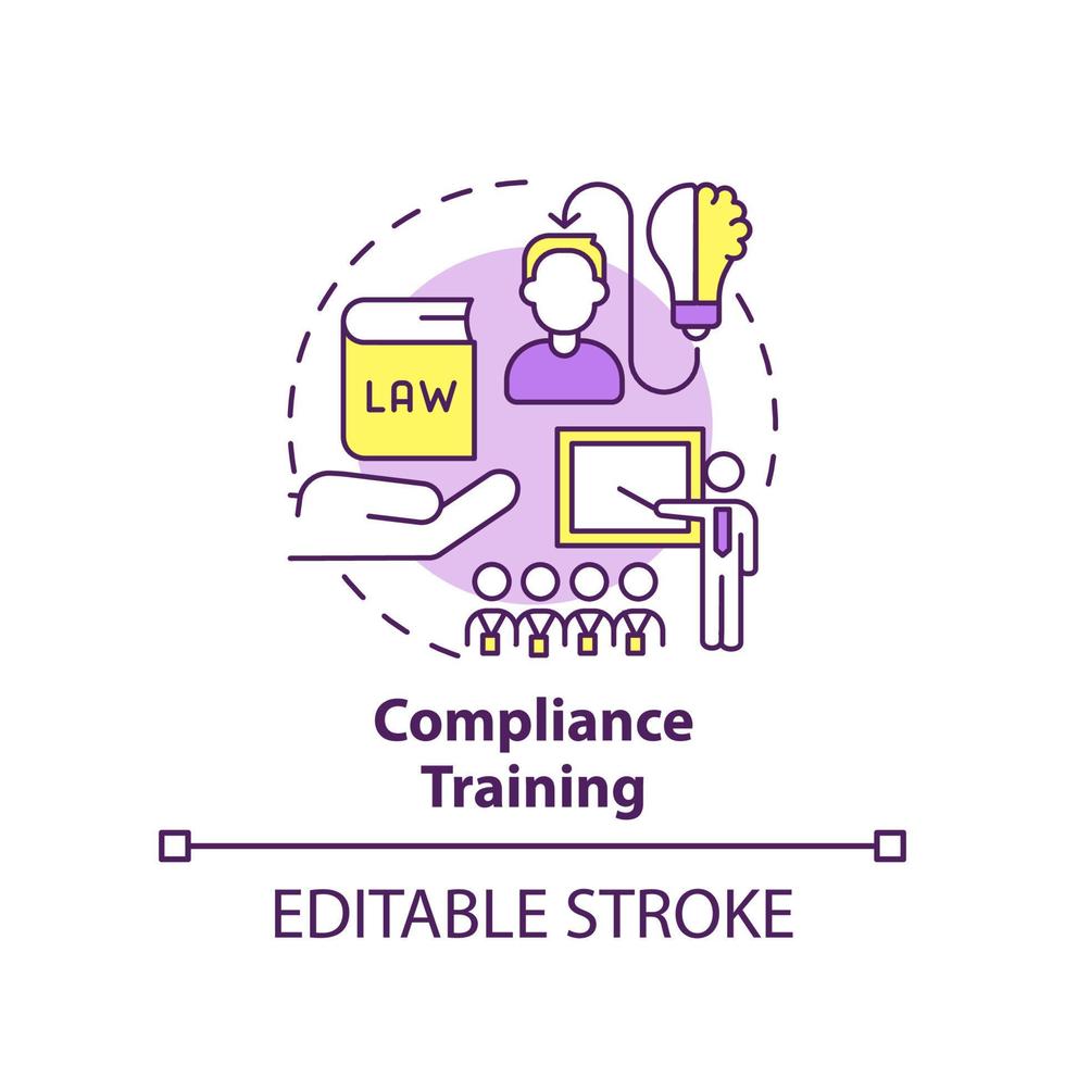 Compliance training concept icon. Employee development programs type abstract idea thin line illustration. Relevant laws. Isolated outline drawing. Editable stroke vector