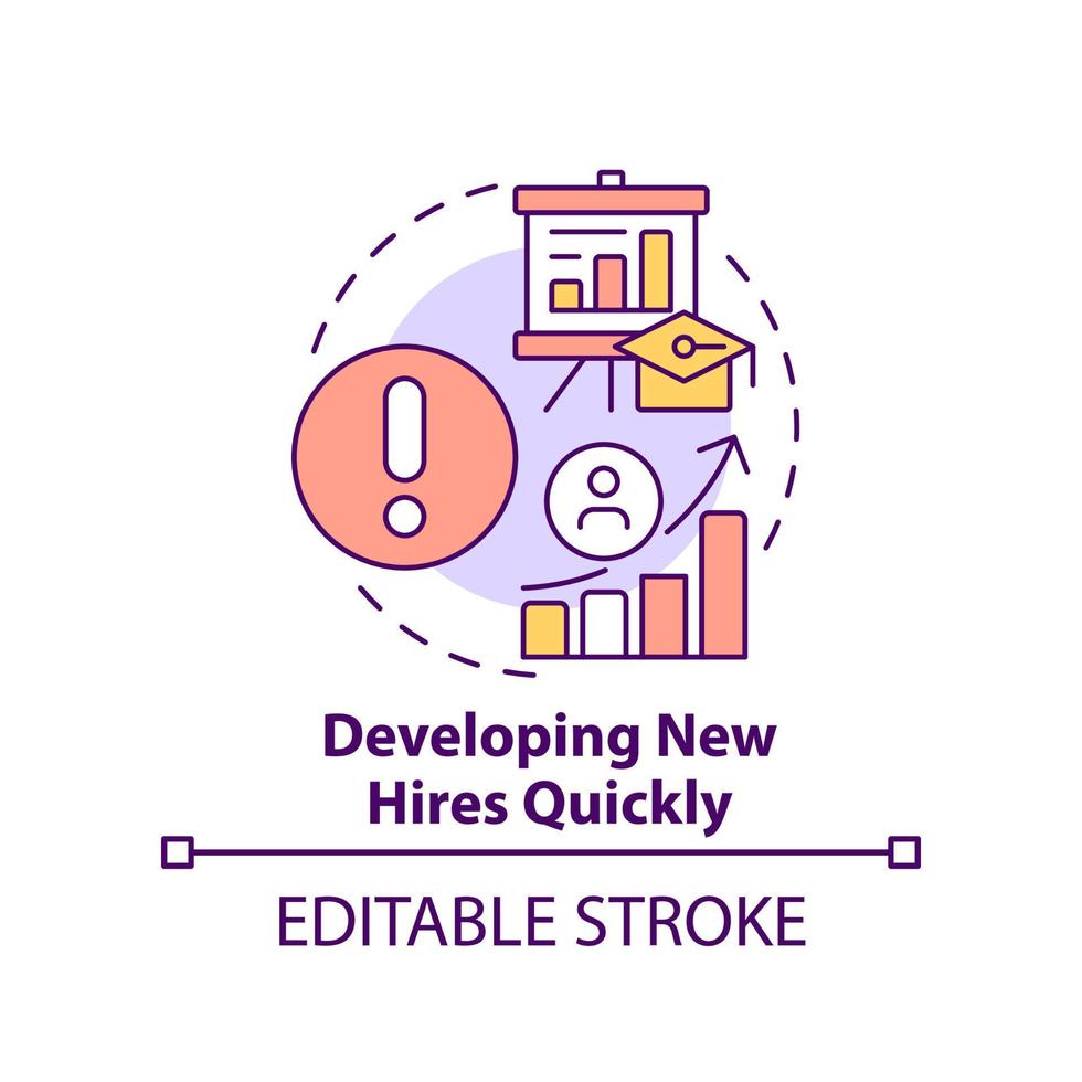 Developing new hires quickly concept icon. Corporate learning challenge abstract idea thin line illustration. Isolated outline drawing. Editable stroke vector