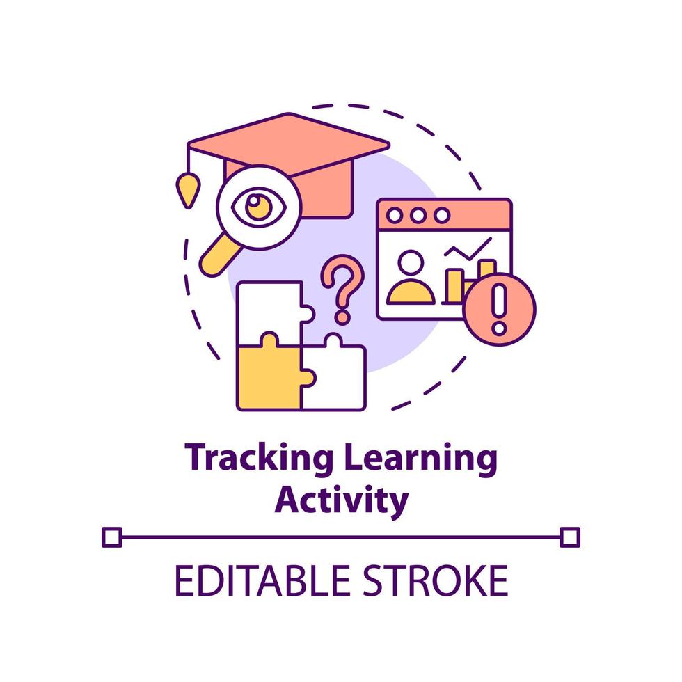 seguimiento del icono del concepto de actividad de aprendizaje. problema de formación corporativa idea abstracta ilustración de línea delgada. evaluar el éxito. dibujo de contorno aislado. trazo editable vector