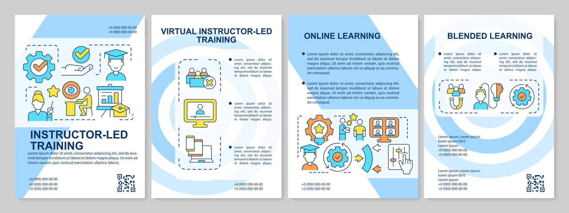 Types of training programs blue brochure template. Online learning. Leaflet design with linear icons. Editable 4 vector layouts for presentation, annual reports