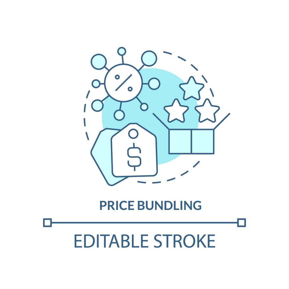 Price bundling turquoise concept icon. Products and services. Type of discounts abstract idea thin line illustration. Isolated outline drawing. Editable stroke vector