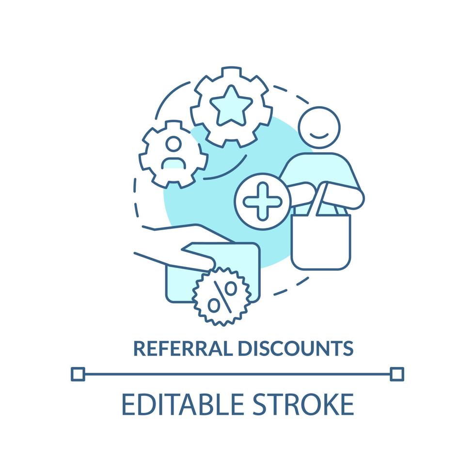 Referral discounts turquoise concept icon. Customer bonuses. Allowances type abstract idea thin line illustration. Isolated outline drawing. Editable stroke vector