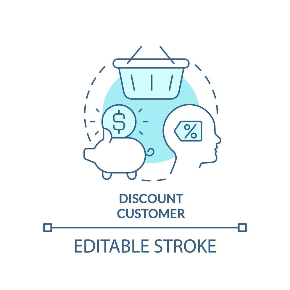 Discount customer turquoise concept icon. Loyalty program. Type of business clients abstract idea thin line illustration. Isolated outline drawing. Editable stroke vector