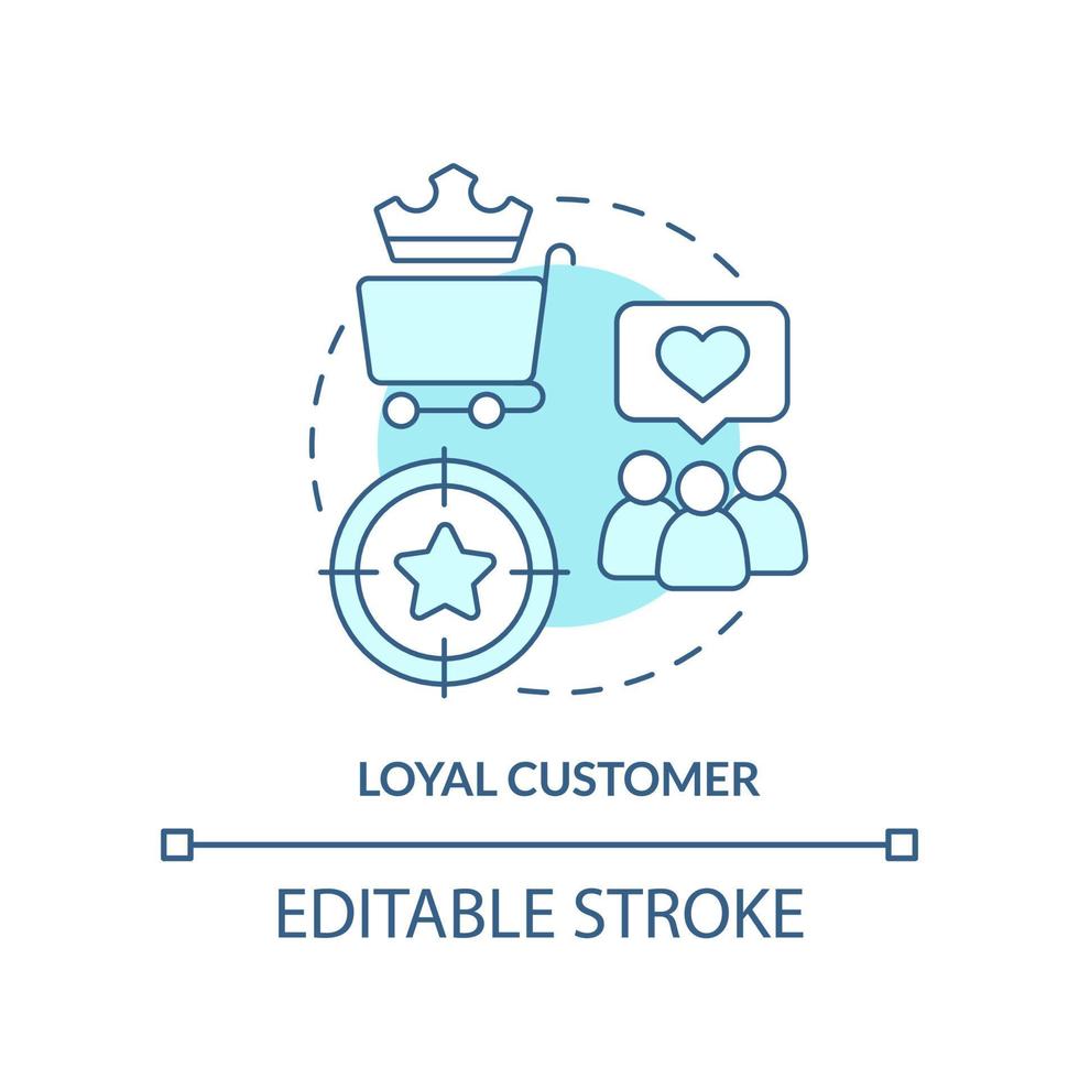 Loyal customers turquoise concept icon. Users experience. Type of clients abstract idea thin line illustration. Isolated outline drawing. Editable stroke vector