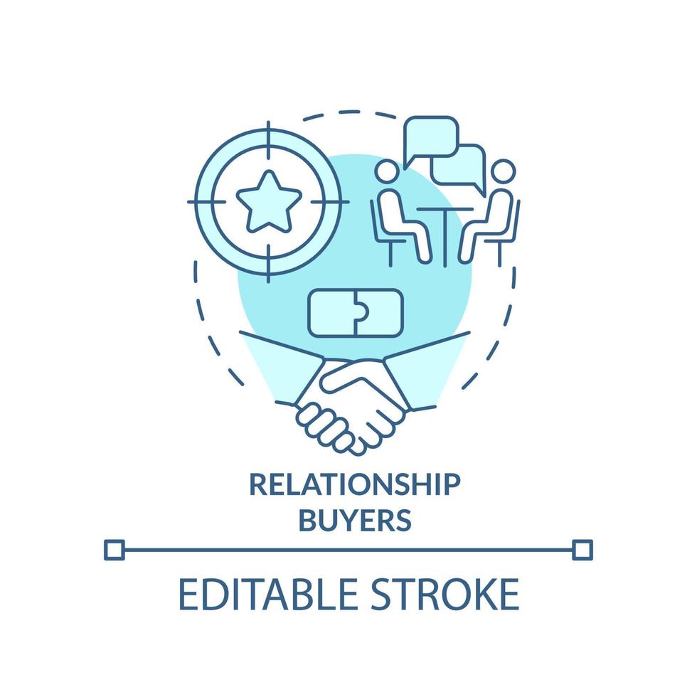 Relationship buyers turquoise concept icon. Loyal clients. Dealing with customers abstract idea thin line illustration. Isolated outline drawing. Editable stroke vector