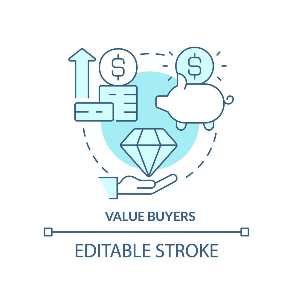 Value buyers turquoise concept icon. Product quality priority. Dealing with customers abstract idea thin line illustration. Isolated outline drawing. Editable stroke vector