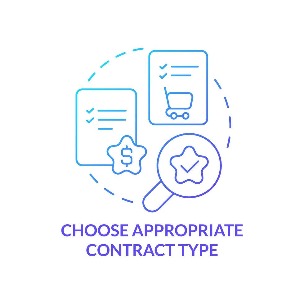 Choose appropriate contract type blue gradient concept icon. Procurement process flow abstract idea thin line illustration. E commerce. Isolated outline drawing vector