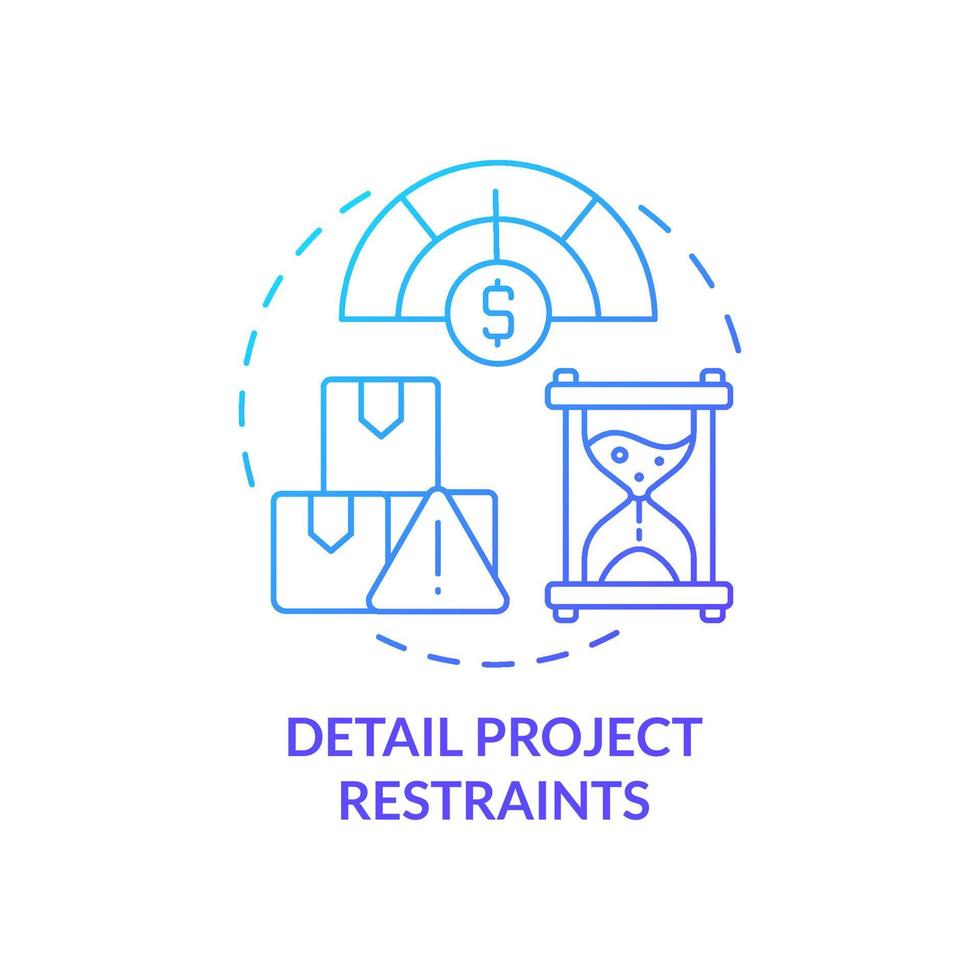 Detail project restraints blue gradient concept icon. Step in purchasing process abstract idea thin line illustration. Costs and time. Isolated outline drawing vector