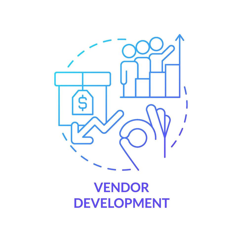 Vendor development blue gradient concept icon. Sourcing strategy abstract idea thin line illustration. Supply chain management. New suppliers. Isolated outline drawing vector