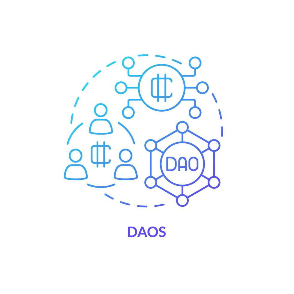DAOs blue gradient concept icon. Decentralized autonomous organization. Way to make money on crypto abstract idea thin line illustration. Isolated outline drawing vector