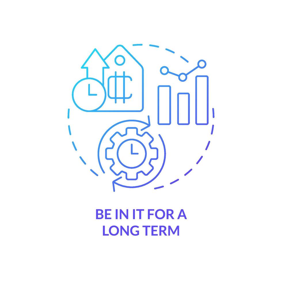 Be in it for long term blue gradient concept icon. Investment in digital coins. Cryptocurrency tip abstract idea thin line illustration. Isolated outline drawing vector