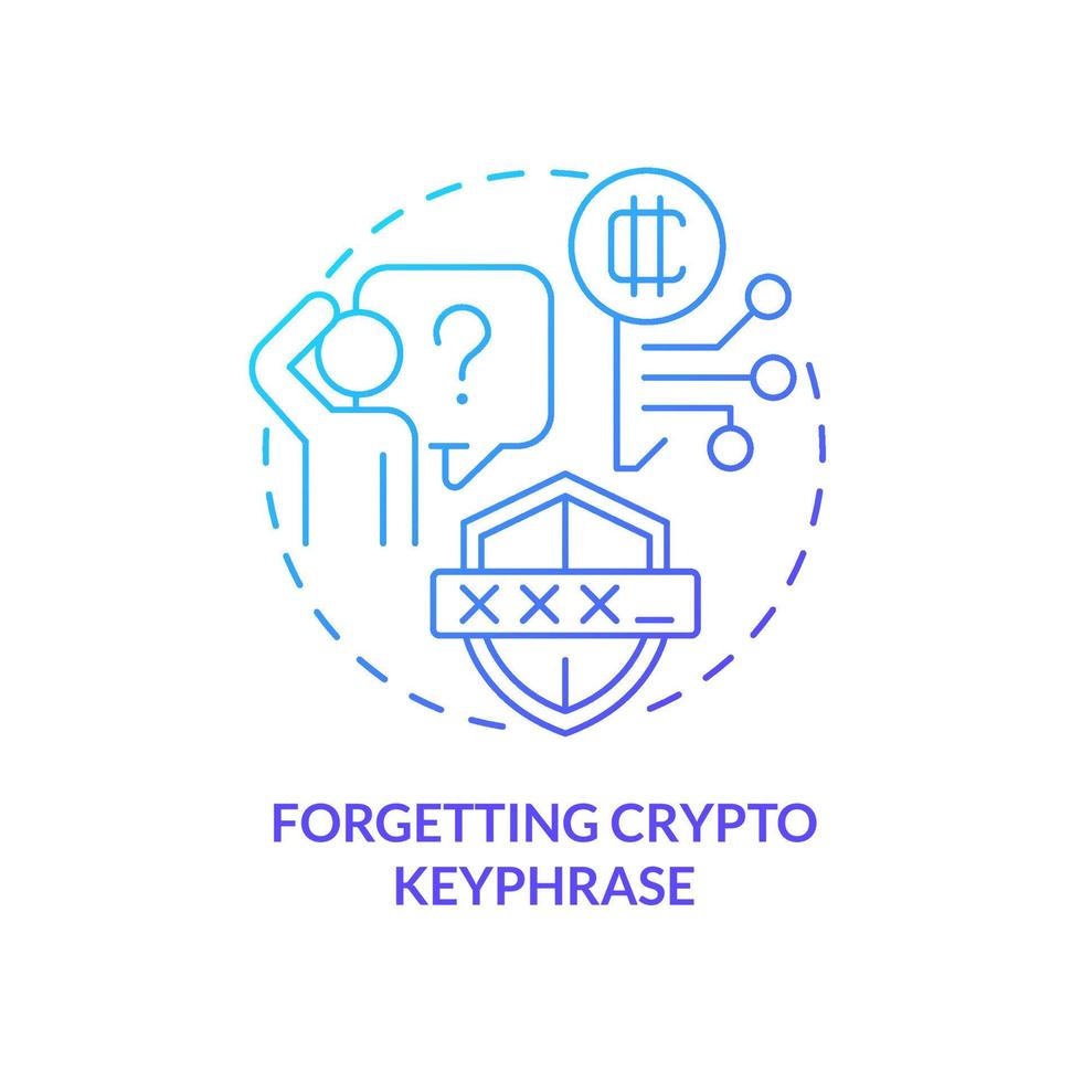 Forgetting crypto keyphrase blue gradient concept icon. Wallet access. Common blockchain mistake abstract idea thin line illustration. Isolated outline drawing vector