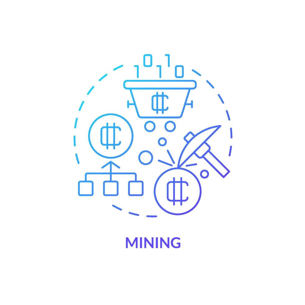 Mining blue gradient concept icon. Blockchain technology. Extract tokens. Way to make money on crypto abstract idea thin line illustration. Isolated outline drawing vector